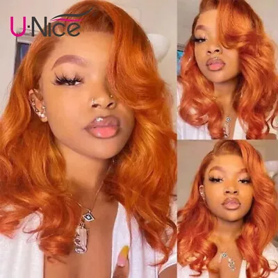 UNice Mongolian Ginger Orange Body Wave Lace Closure Wigs Human Hair Pre Plucked • $64.92