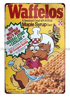 Affordable Home Decor 1979 Maple Syrup Waffelos Cereal Metal Tin Sign • £18.24