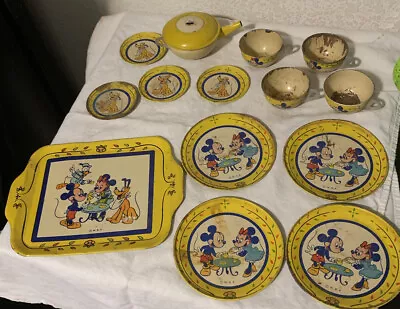 J CHEIN & CO. COMPLETE SET VINTAGE METAL TEA SET MICKEY MOUSE & FRIENDS 1950s • $72.99