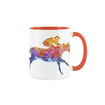 Horse Racing Themed Paint Effect - Orange Mug Coffee/Tea Gift For Sports Lovers • £10.99