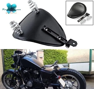 Leather Solo Seat+3  Mount Bracket Spring For Harley Sportster Chopper Bobber Bg • $41.25