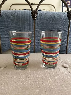 Vintage Libbey Fiesta Logo Mambo 16oz Striped  Glasses Set Of 2 • $24.99