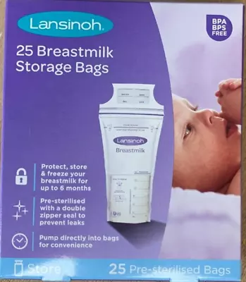 Lansinoh 25 Breastmilk Storage Bags BPA BPS FREE • £6.85