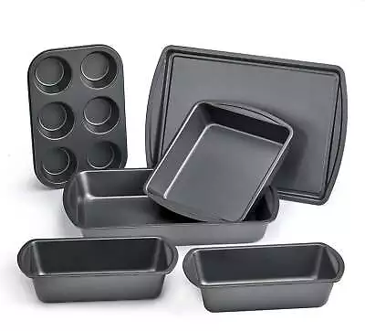 6 Piece Non-Stick Bakeware Sets Easy For Release And Clean Up，Carbon Steel，Gray • $19.97