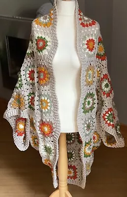 New Handmade Crochet Sunburst Granny Squares Cocoon Cardigan Shrug Unique • £139.99