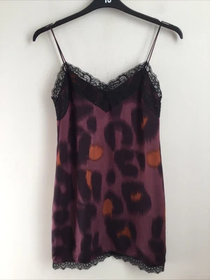 £9.50 • Buy Zara Purple And Black Lace Detail Mini Slip Dress Size S (10)