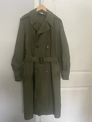 Vtg US ARMY Vietnam OD Green Military Trench Coat 8405 261 6498 Small Long • $59.95