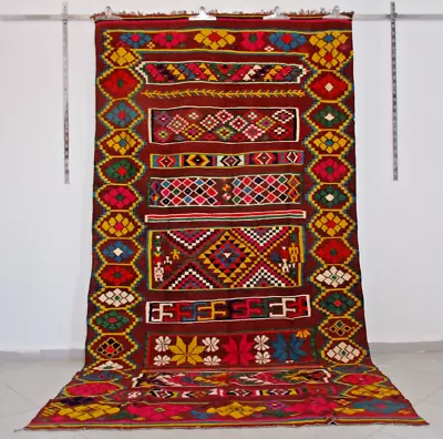 Moroccan Handmade Vintage Rug Kilim Area Carpet Wool Tribal Azilal Rug Berber • $487.89