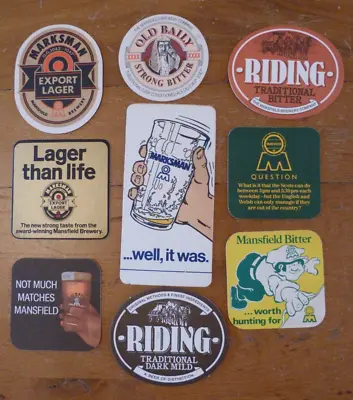 9 MANSFIELD  BREWERY Beermats Nottinghamshire Marksman Lager Riding Bitter • £1.99