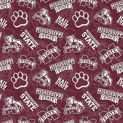 Ncaa Mississippi State Bulldogs Watermark Print 100% Cotton By The 1/2 Yard • $9.29