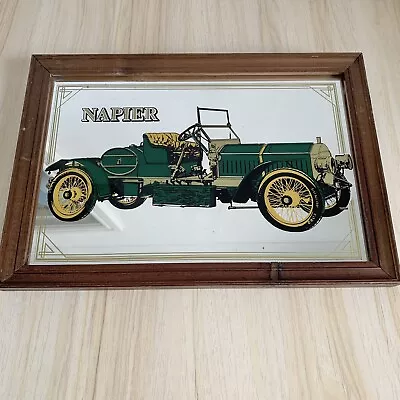 Vintage Napier Mirror Automotive Advertising Green Car Pub Frame Man Cave • £40