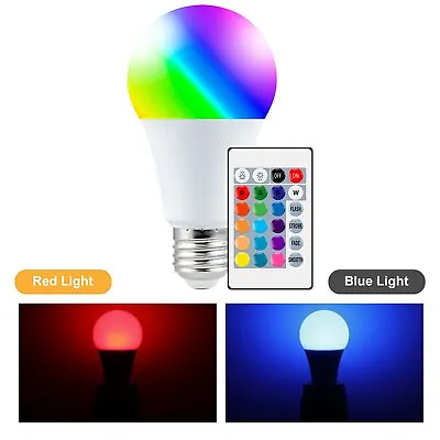 RGB LED Light Bulb E27 Color Changing Dimmable Lamp With Remote Control 5/10/15W • $4.49