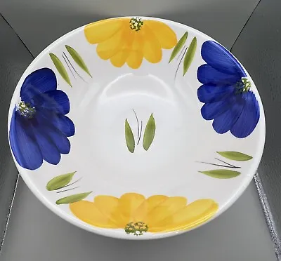 Hand Painted Made In Italy La Primula Daisy Floral Yellow Blue Bowl 12” • $39