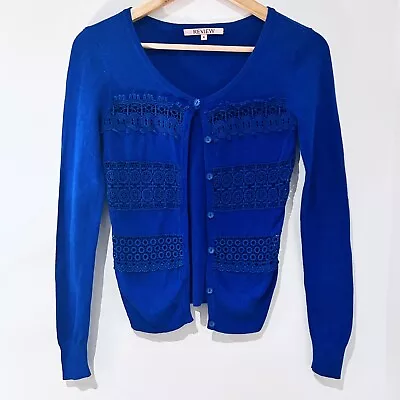 Review Crochet Panel Cardigan In Blue Size 6 • $26.95
