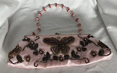 Vintage Butterfly Garden Embroidered Pink Purse • $9.85