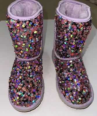 Ugg Classic II Purple Lilac Stellar Sequin Boot Youth Size 3 • $40