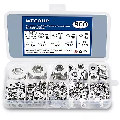 900 Pcs 304 Stainless Steel Flat Washers Assorted Size M2-M12 For Screws & Bolts • $13.99