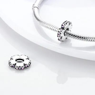 Flower Spacer Clip Bead Oink Crystal Charm Sterling Silver 925 • £14.99
