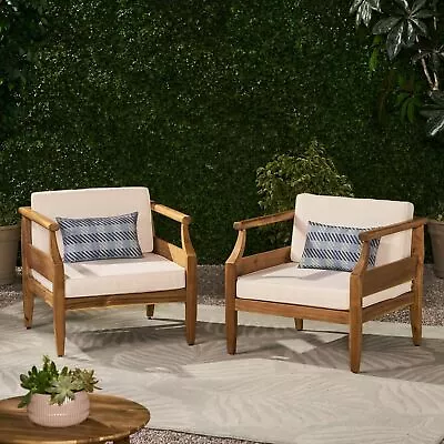 Bianca Outdoor Mid-Century Modern Acacia Wood Club Chair With Cushion • $487.17