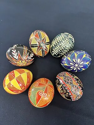 7 Vintage Hand Carved & Hand Painted Decorative Eggs • $26.99