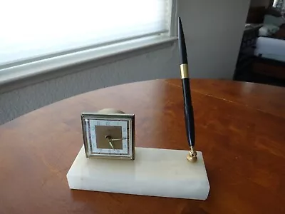 Vintage Clock And Pen Desk Set Florn Clock & Pen Set On Marble • $34.95