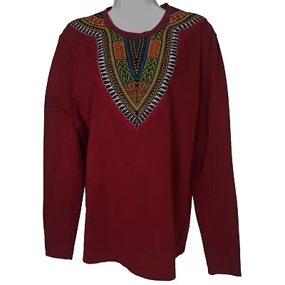 Diyanu Women's Top Size M Maroon African Dashiki Design 3/4 Sleeves • £13