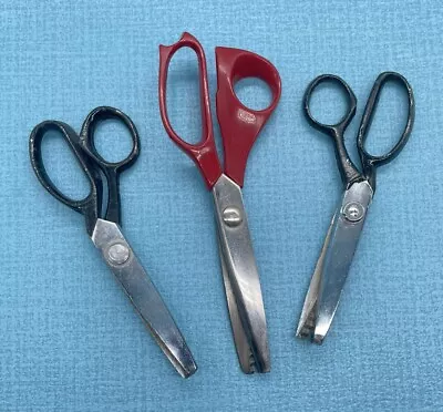 3 Vintage Pinking Shears Zig-Zag Scissors Saw Tooth Made In Japan Fabric Metal • £11.94