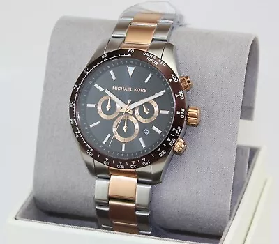 New Authentic Michael Kors Layton Silver Rose Gold Chronograph Mk8913 Mens Watch • $144.99