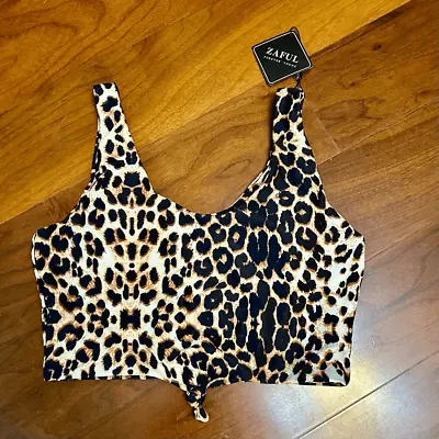 Zaful Forever Young Bikini Top Front Tie Size 8 Animal Print Padded NWT (top Onl • £14.23