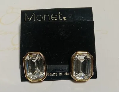 Vintage Monet Gold Tone Rhinestone Clip-On Earrings • $15