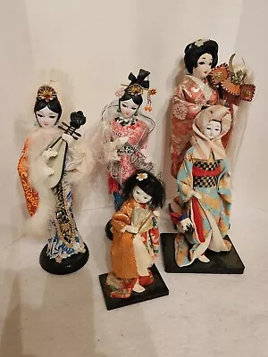 5 Vintage Oriental Asian Princess Geisha Girl Dolls Kimono Kabuki  • $40