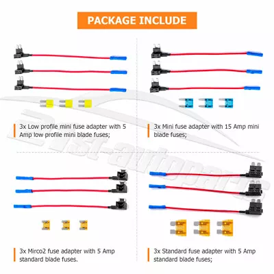 12PCS Fuse TAP ADAPTER KIT 12V 5/15Amp Car Add-a-circuit Mini ATM APM Blade Fuse • $11.04