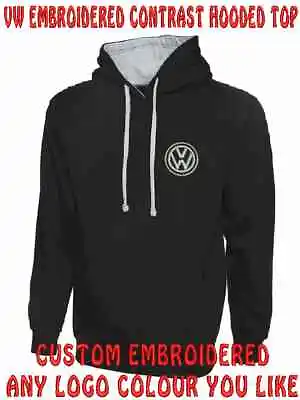 VW Contrast Hooded Top. Heavyweight Hoody With Embroidered Logo In Any Colour. • $24.84