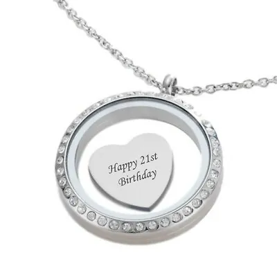 21st Birthday Locket Necklace Engraved Floating Heart Charm Gift For Age 21 • £14.99