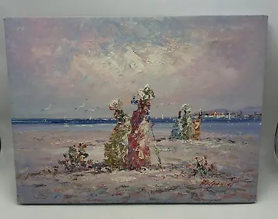 Original Marie Charlot Oil Painting 12x16  Victorian Ladies On Beach Signed Raed • $69.99