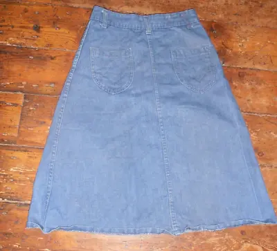 Retro '70s Denim Skirt Knee Length Good Condition. Back Pockets Front Fly Zip • £2.50