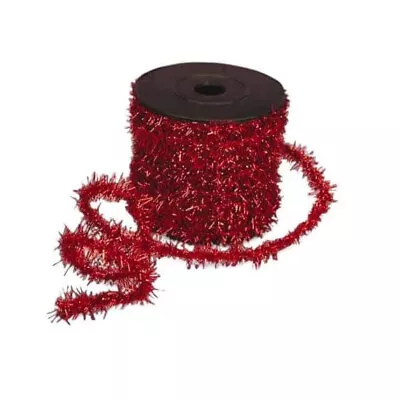 Red Metallic Tinsel Wired Cord - 1/2  X 10 Yards Wreath Christmas Ribbon • $9.95