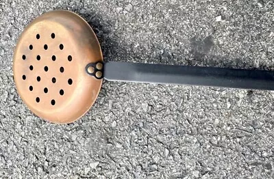 Vintage  16.5  Copper Handled Round Frying Ladle Strainer Skimmer • $17.99