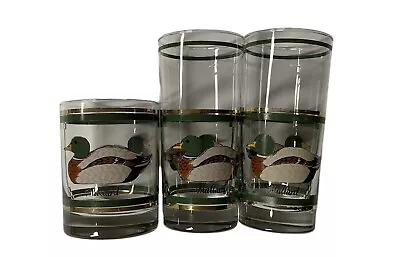 Vintage Set Of 3 - Libbey MALLARD DUCK 22K Gold Design Highball Glasses- Barware • $15.99