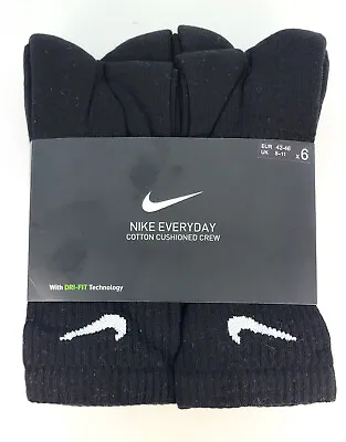 Nike Performance Black Cotton Cushioned Crew High Socks ( 6 Pairs - Large) • $21.98