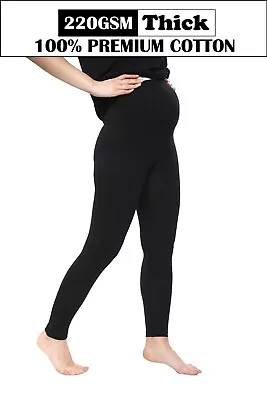 Womens Maternity Thick Cotton Black Leggings Comfortable Full Ankle Length • £8.99