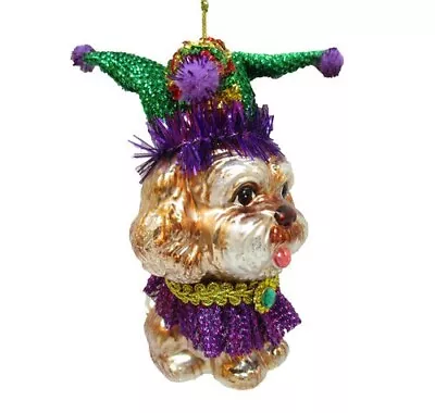 Mardi Gras Jester Poodle Dog Purple Green Gold Glass Fabric Ornament 5  Carnival • $22.39