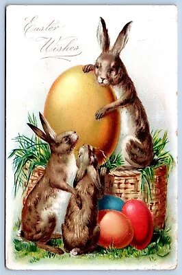 C1910 EASTER POSTCARD TUCK  Fantasy Rabbits With Big Egg • $7
