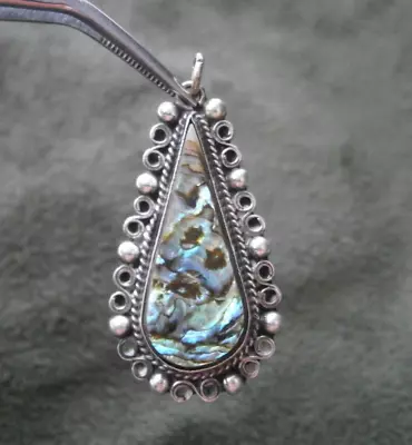 JGC Abablone Ornate Teardrop Vintage Mexico Sterling Silver Pendant ~ 3.3g • $24.50