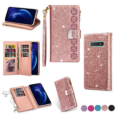 Glitter Zipper Wallet Case For Samsung S7 S8 S9 S10 S20+ Ultra Note Magnet Cover • $16.08