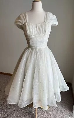 Vintage 1950s 1960s White Mint Chiffon Tea Dress • $100