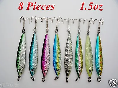  8 Pieces 1.5 Oz Mega Live Bait Metal Jigs 8 Colors With Treble Hook • $18.99