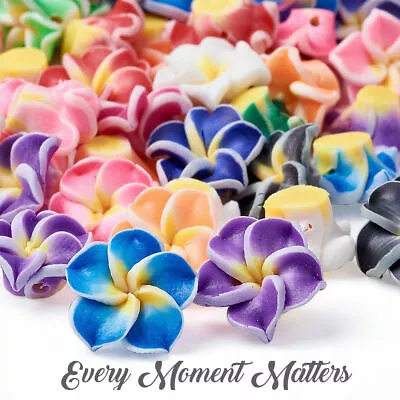 25 X POLYMER CLAY FLOWERS BEADS 15mm FLAT BACK Cabochons Mixed ColourS • £2.79