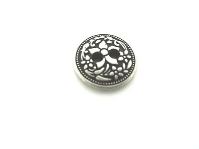 738-15mm-5pK SMALL ANTIQUE SILVER METAL ITALIAN BUTTONS-Floral Flower Design • £4.20