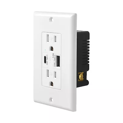 5.8A USB Wall Outlet With 15A Electrical TR Receptacle Socket Plug Type-C Outlet • $18.97